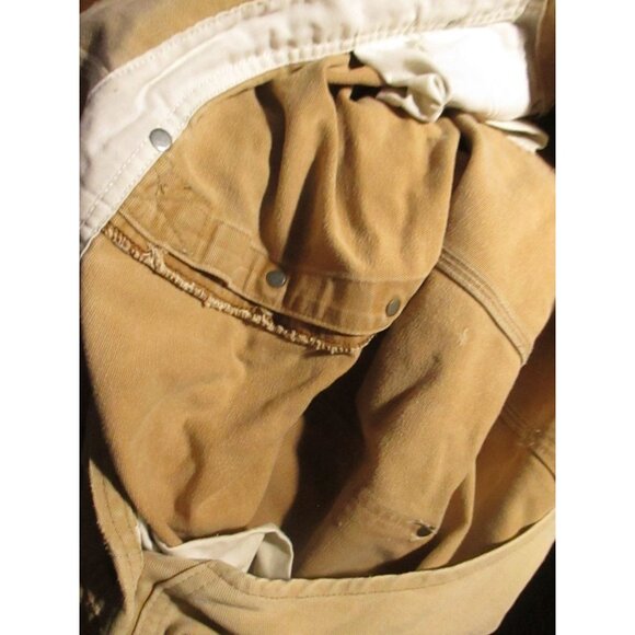Vintage Overalls 42x32 Carhartt Double Knee 1990's Bibs Work Jeans Tan Distress - Picture 7 of 10